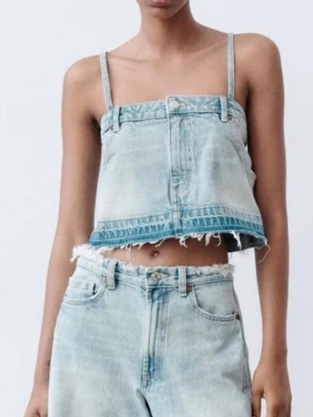 NWT Zara Denim Cropped Tank Top In Light Wash - M